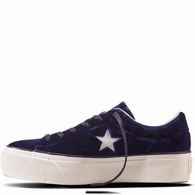 Converse One Star Platform Velvet Platform Womens - Blue/Black Shoes (890CLJDA)